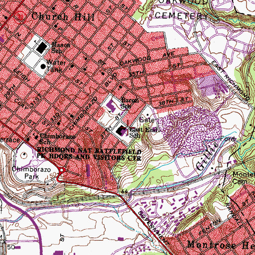 Topographic Map of East End Middle School, VA