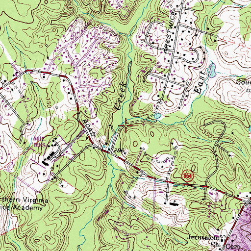 Topographic Map of East Fork Popes Head Creek, VA