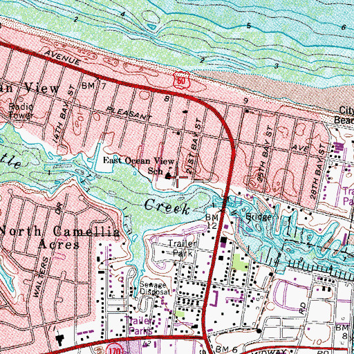 Topographic Map of East Ocean View School, VA