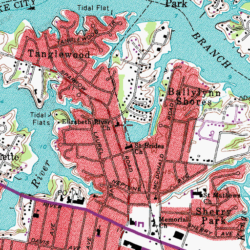 Topographic Map of Elizabeth River Church, VA