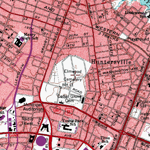 Topographic Map of Elmwood Cemetery, VA