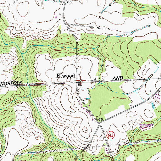 Topographic Map of Elwood, VA