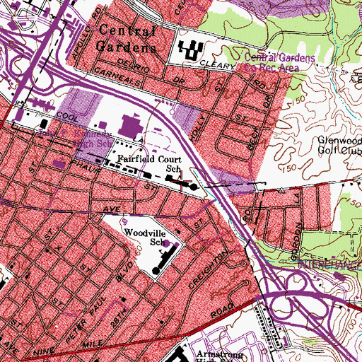 Topographic Map of Fairfield Court Elementary School, VA