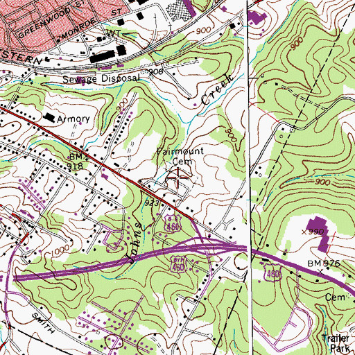 Topographic Map of Fairmount Cemetery, VA