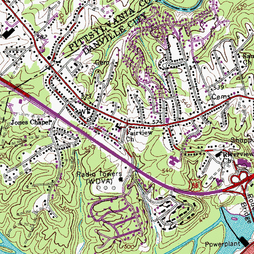 Topographic Map of Fairview Church, VA