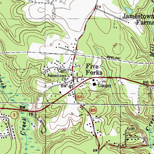 Topographic Map of Five Forks, VA