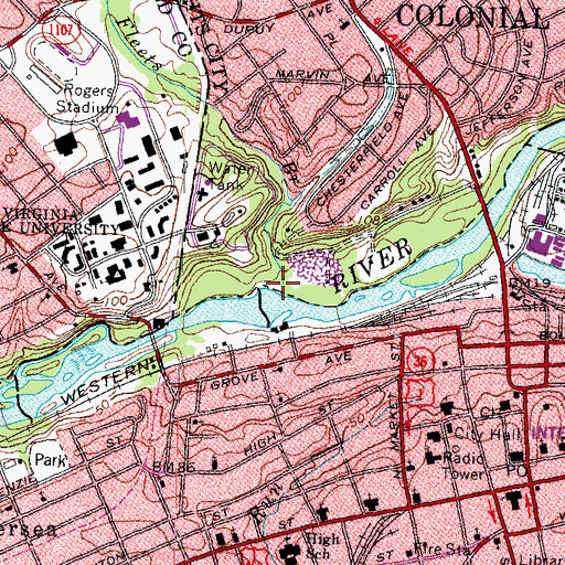 Topographic Map of Fleets Branch, VA