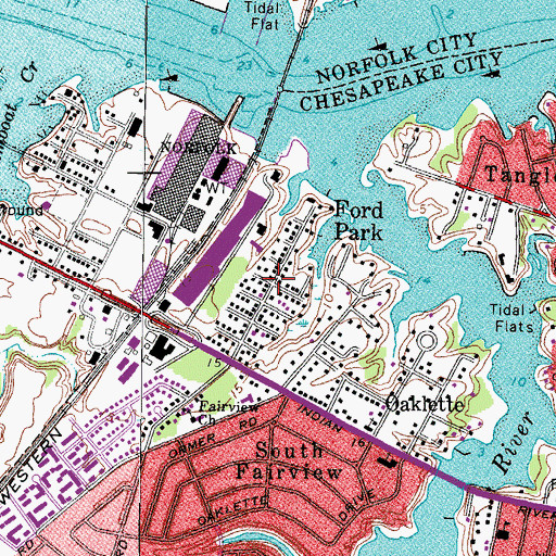 Topographic Map of Ford Park, VA