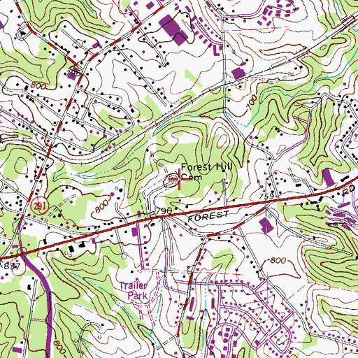 Topographic Map of Forest Hill Cemetery, VA
