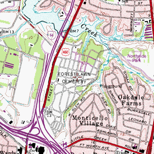 Topographic Map of Forest Lawn Cemetery, VA