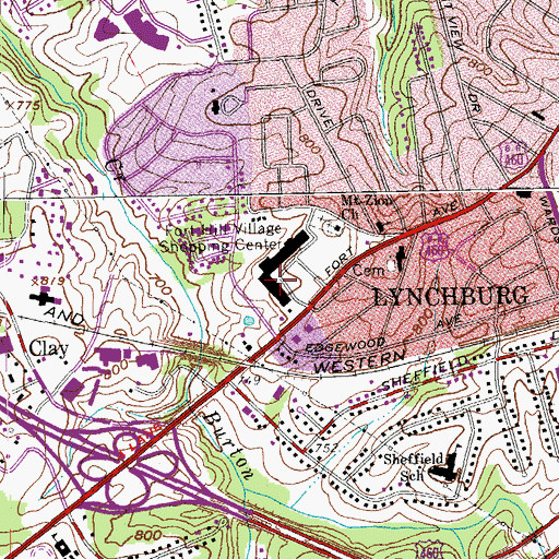Topographic Map of Fort Hill Village Shopping Center, VA