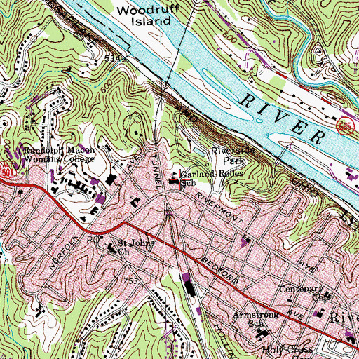 Topographic Map of Garland-Rodes Elementary School, VA