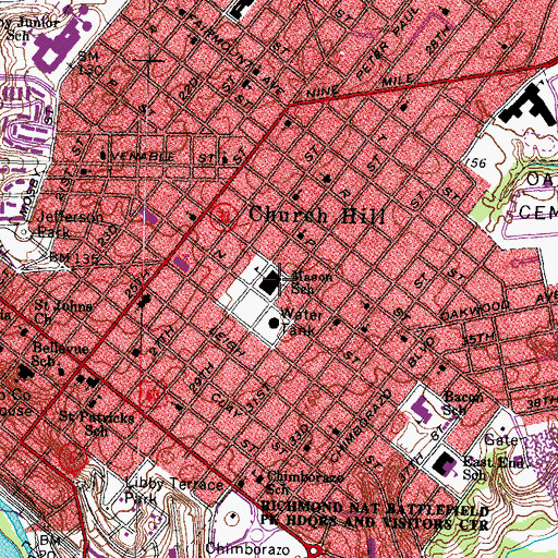 Topographic Map of George Mason Elementary School, VA