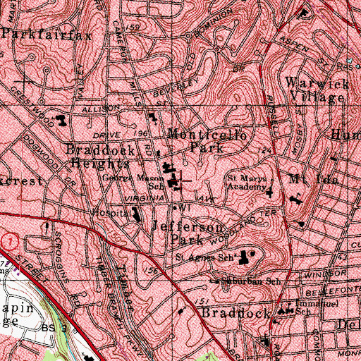 Topographic Map of George Mason Elementary School, VA