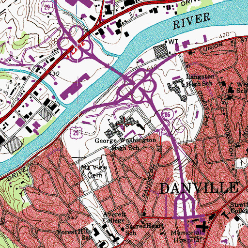 Topographic Map of George Washington High School, VA