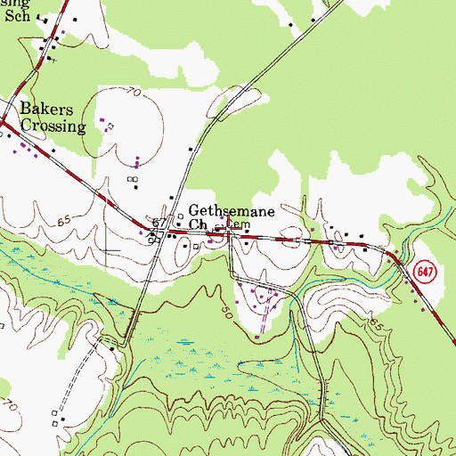 Topographic Map of Gethsemane Church, VA