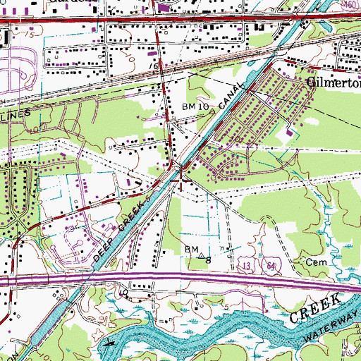 Topographic Map of Gilmerton Deep Creek Canal, VA