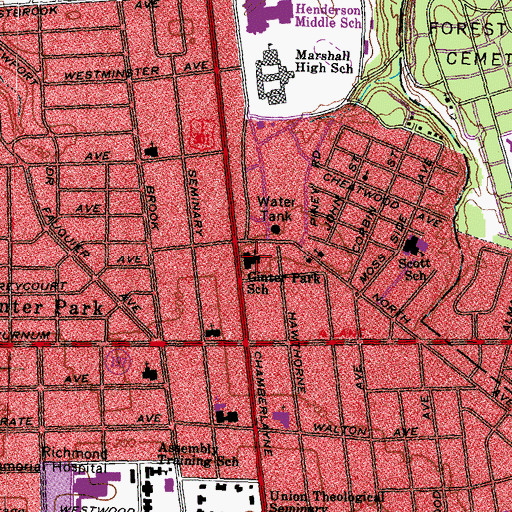 Topographic Map of Ginter Park Elementary School, VA