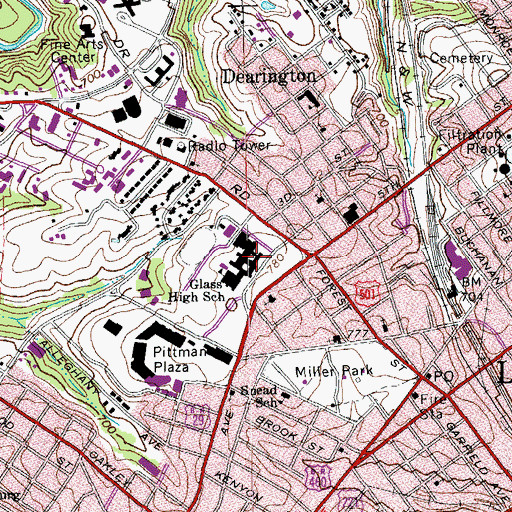 Topographic Map of E C Glass High School, VA