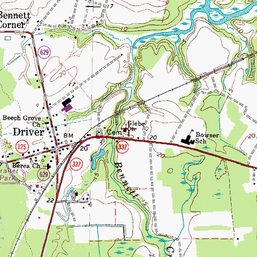 Topographic Map of Glebe Church, VA
