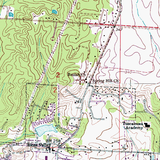 Topographic Map of Beulah Cemetery, AL
