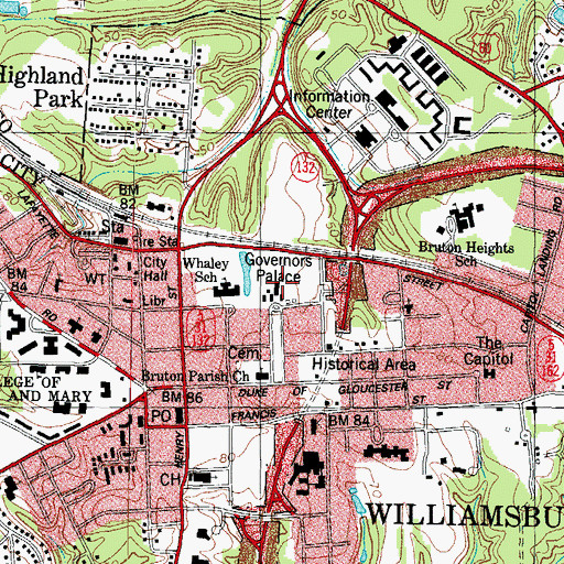 Topographic Map of Governors Palace, VA