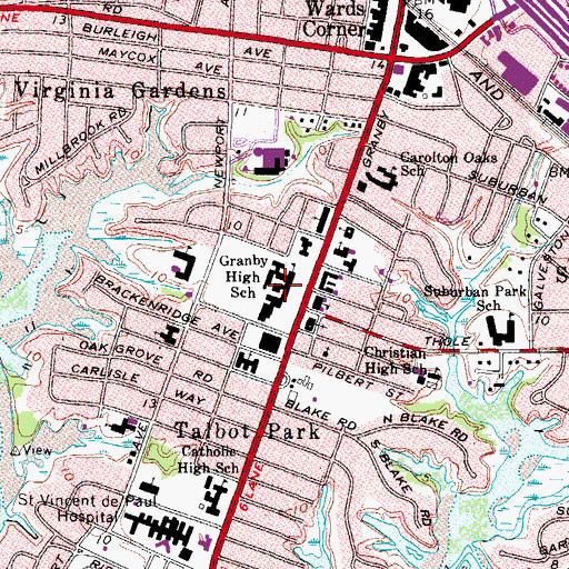 Topographic Map of Granby High School, VA