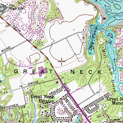 Topographic Map of Great Neck, VA