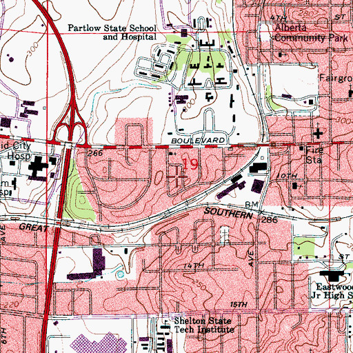 Topographic Map of Beverley Heights, AL