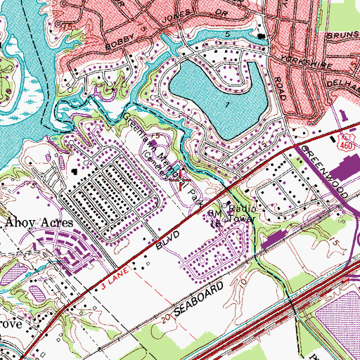 Topographic Map of Greenlawn Memorial Park, VA