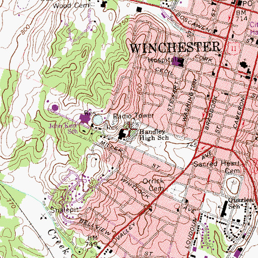 Topographic Map of John Handley High School, VA