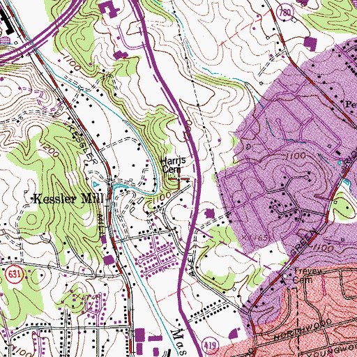 Topographic Map of Harris Cemetery, VA