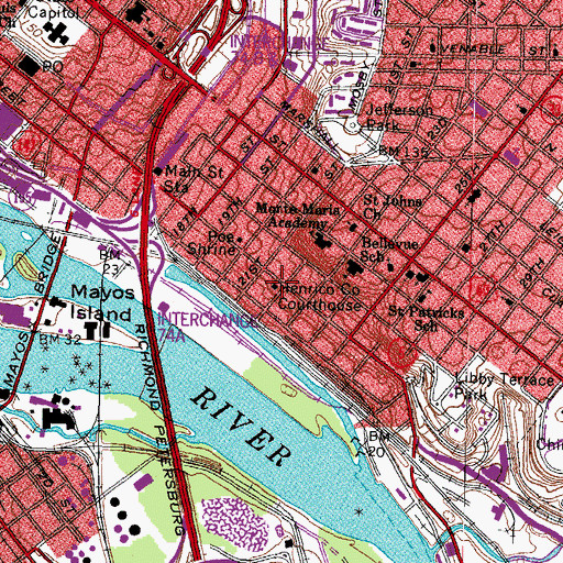 Topographic Map of Henrico County Courthouse, VA