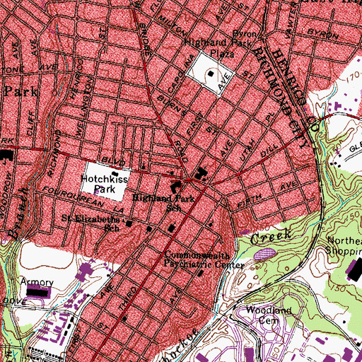 Topographic Map of Highland Park School, VA