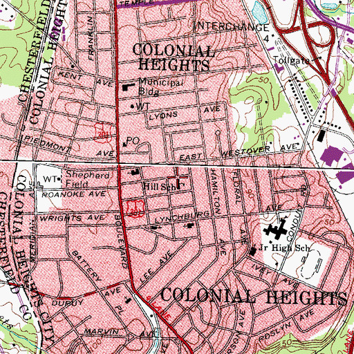 Topographic Map of Flora M Hill Elementary School, VA