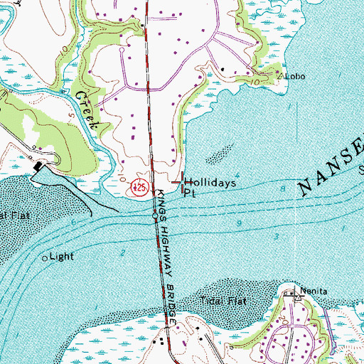 Topographic Map of Hollidays Point, VA
