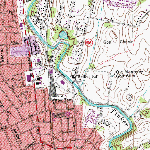 Topographic Map of Hollins Road Church, VA