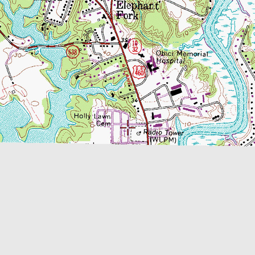 Topographic Map of Holly Lawn Cemetery, VA