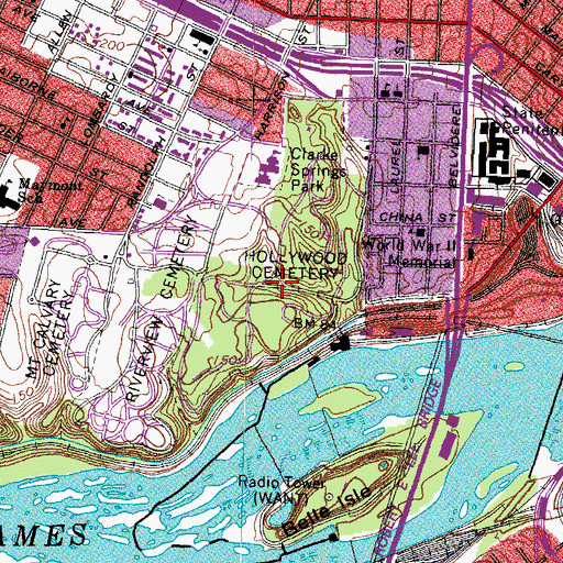 Topographic Map of Hollywood Cemetery, VA
