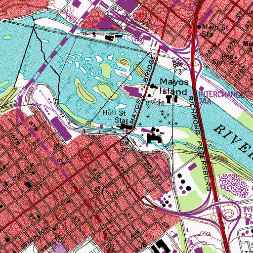 Topographic Map of Hull Street Station, VA