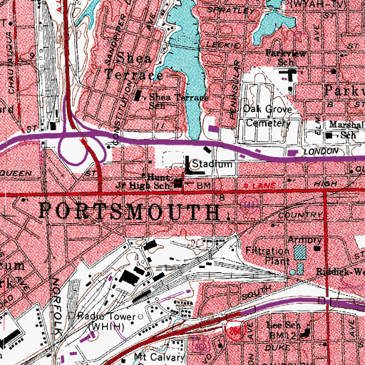 Topographic Map of Hunt Junior High School, VA