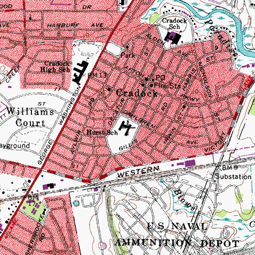 Topographic Map of James Hurst Elementary School, VA