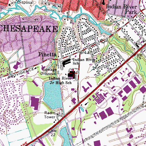 Topographic Map of Indian River Middle School, VA