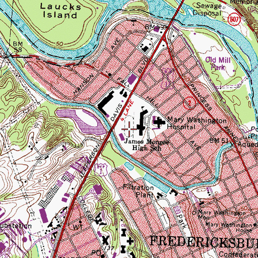 Topographic Map of James Monroe High School, VA