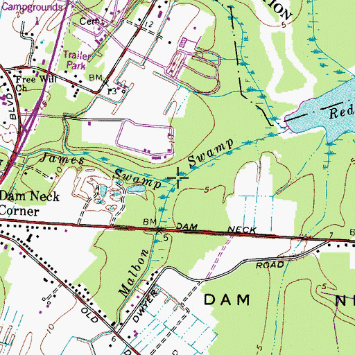 Topographic Map of James Swamp, VA