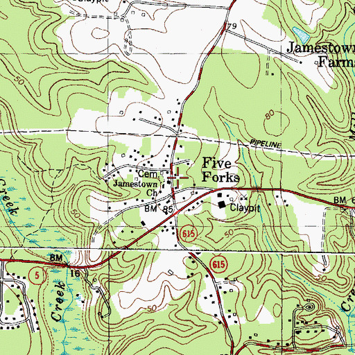 Topographic Map of Jamestown Church, VA