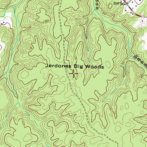 Topographic Map of Jerdones Big Woods, VA