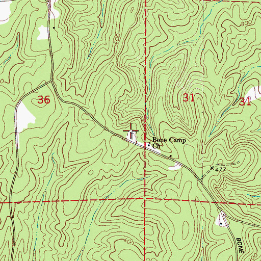 Topographic Map of Bone Camp Cemetery, AL