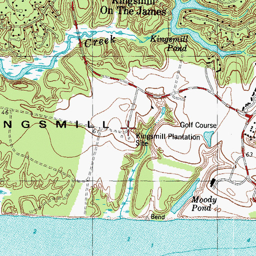 Topographic Map of Kingsmill Neck, VA