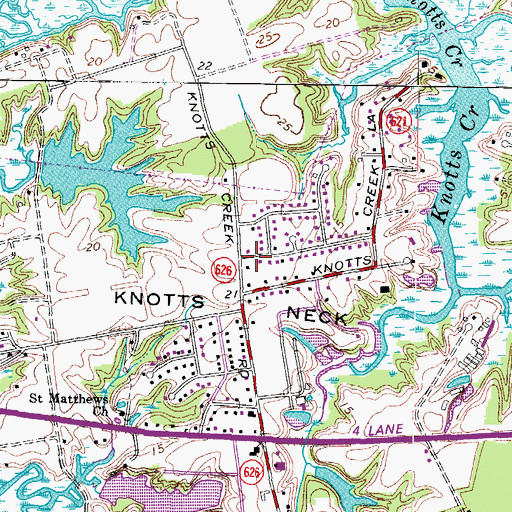Topographic Map of Knotts Neck, VA
